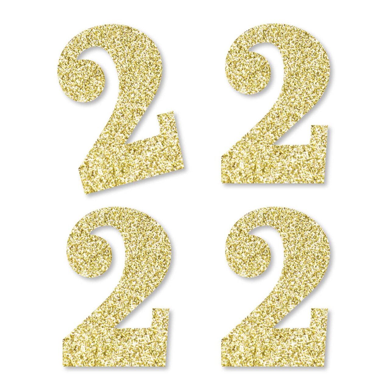 Big Dot of Happiness Gold Glitter 2 - No-Mess Real Gold Glitter Cut-Out Numbers - 2nd Birthday Party Confetti - Set of 24